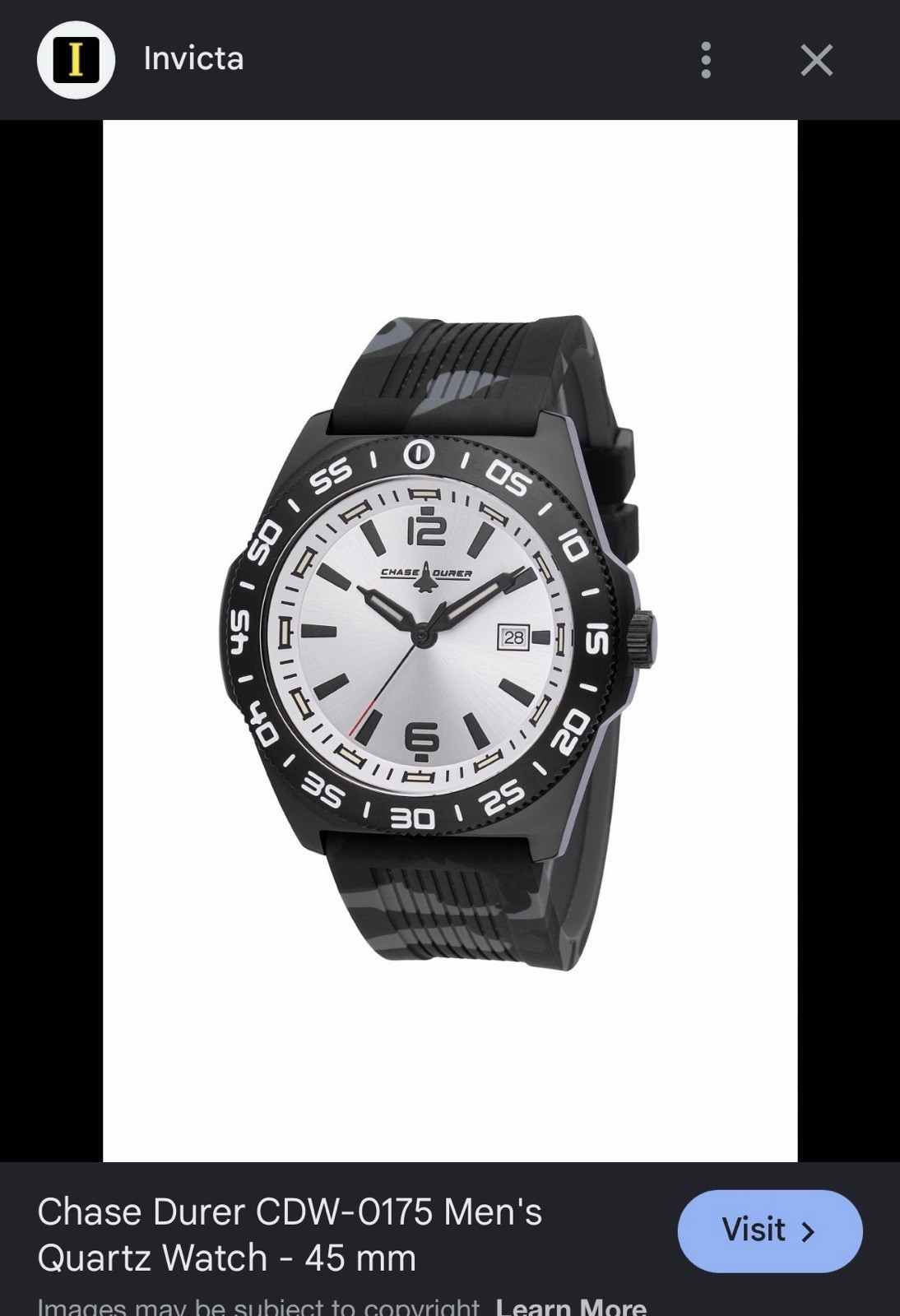 CHASE-DURER CDW-0175 Men’s Quartz Date 45mm Silver Dial Black/Gray Strap Box
