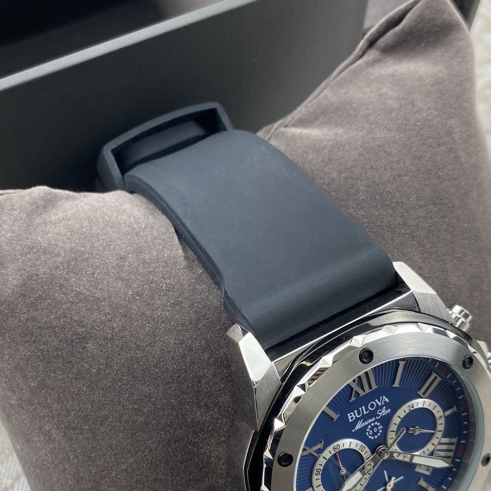 Bulova Marine Star 98B258 Automatic Blue Dial Black Rubber Strap Men’s Watch