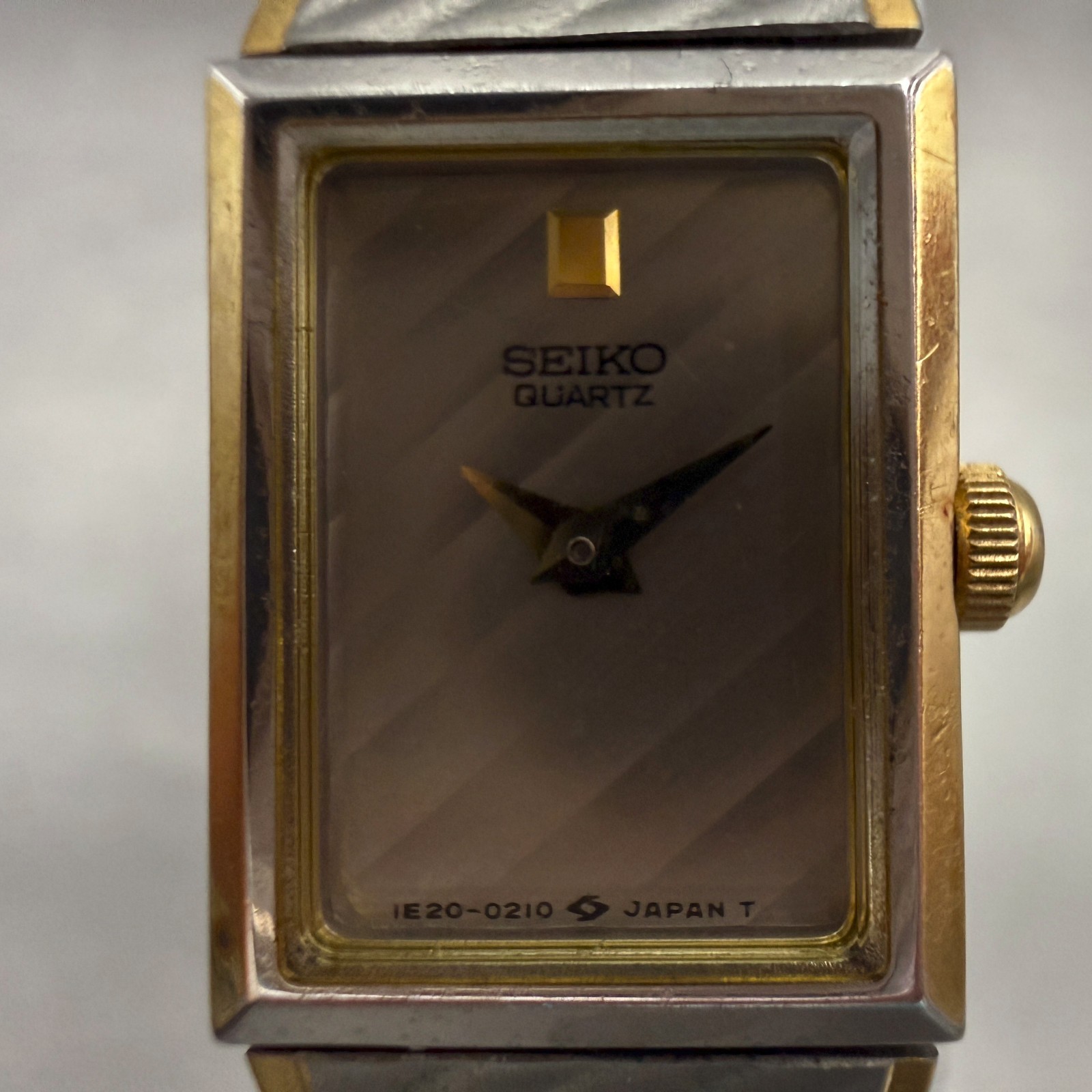 Seiko Watch Women 13mm Silver Dial Two Tone Rectangle 1E20-5109 Vintage New Batt