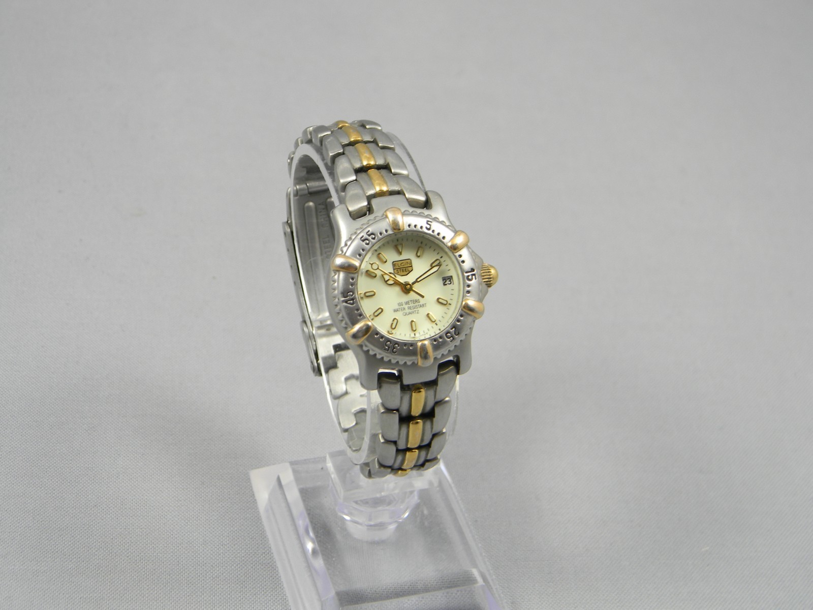 Elgin Steel Watch Women Diver Style 25mm Clasp Band 5.5″-5.75″ New Battery