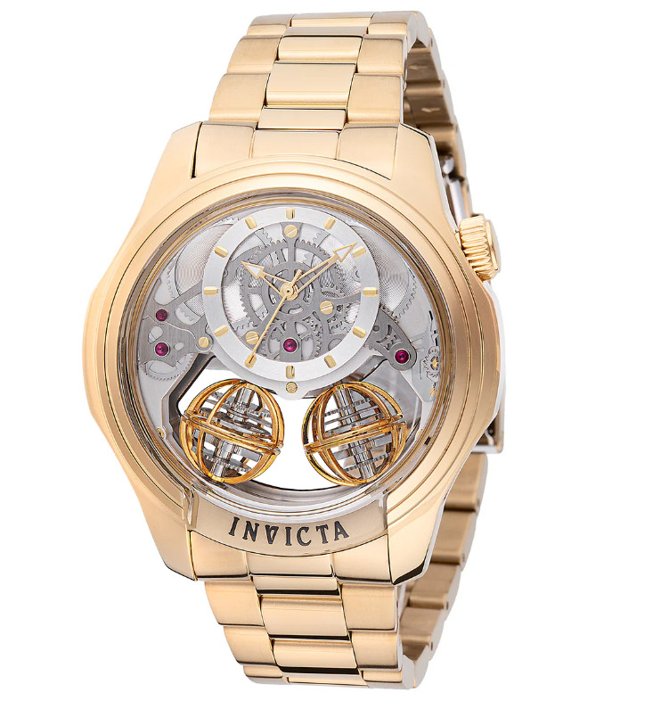 Invicta Specialty Twin-Axis Men’s 46mm Quartz Watch Gold Skeleton Dial 48900