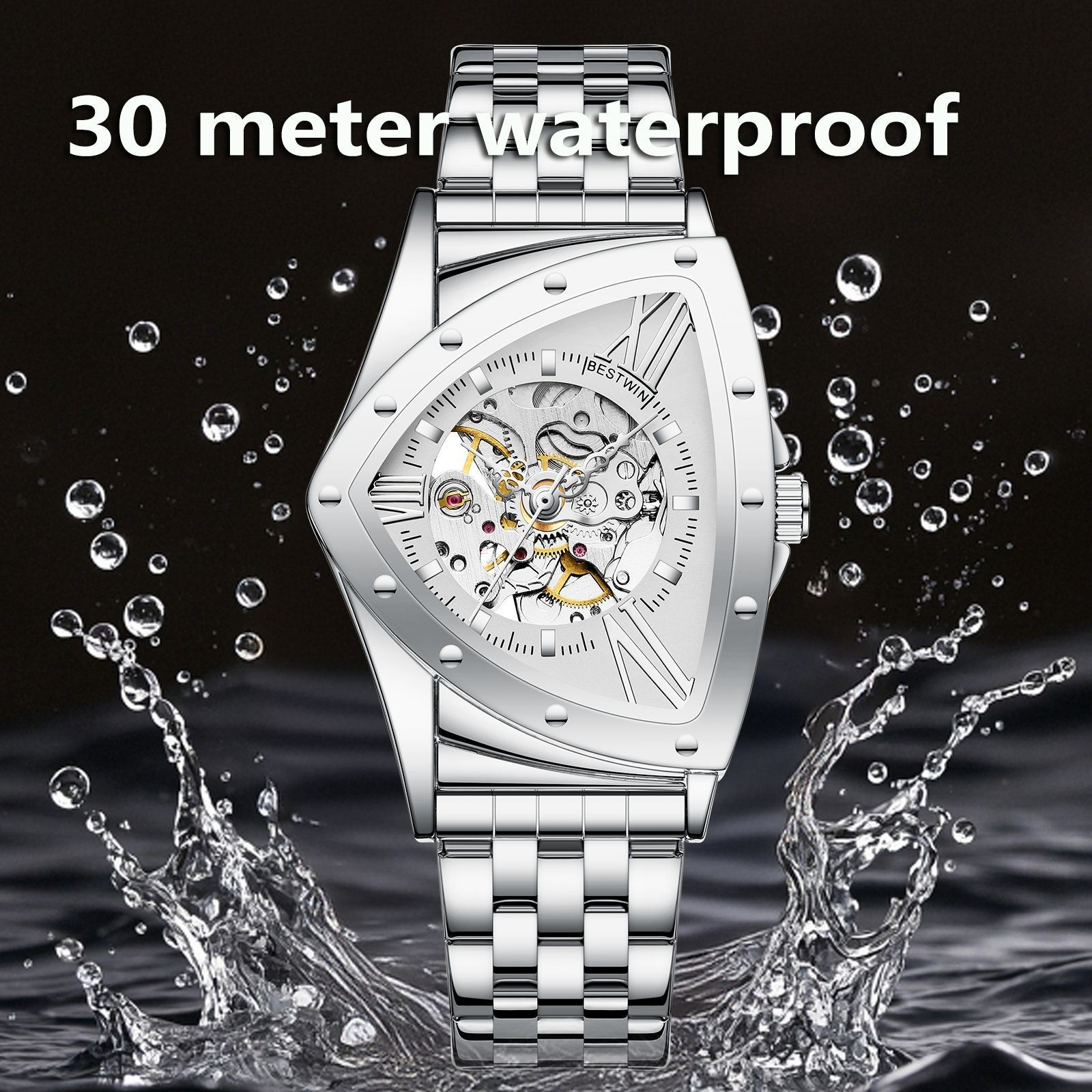 Men’s Triangular Skeleton Watch — Fully Automatic Mechanical, Water-Resi