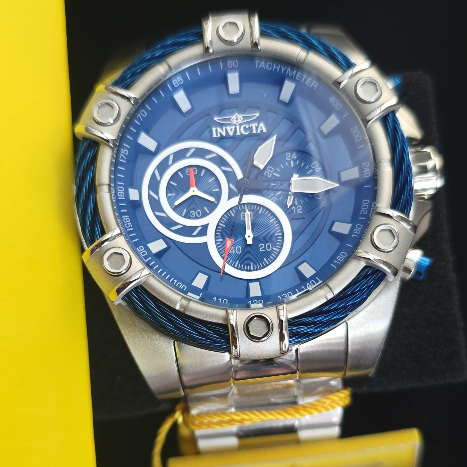 Invicta Bolt Men’s Quartz Chronograph Tachymeter Blue Dial Steel Bracelet