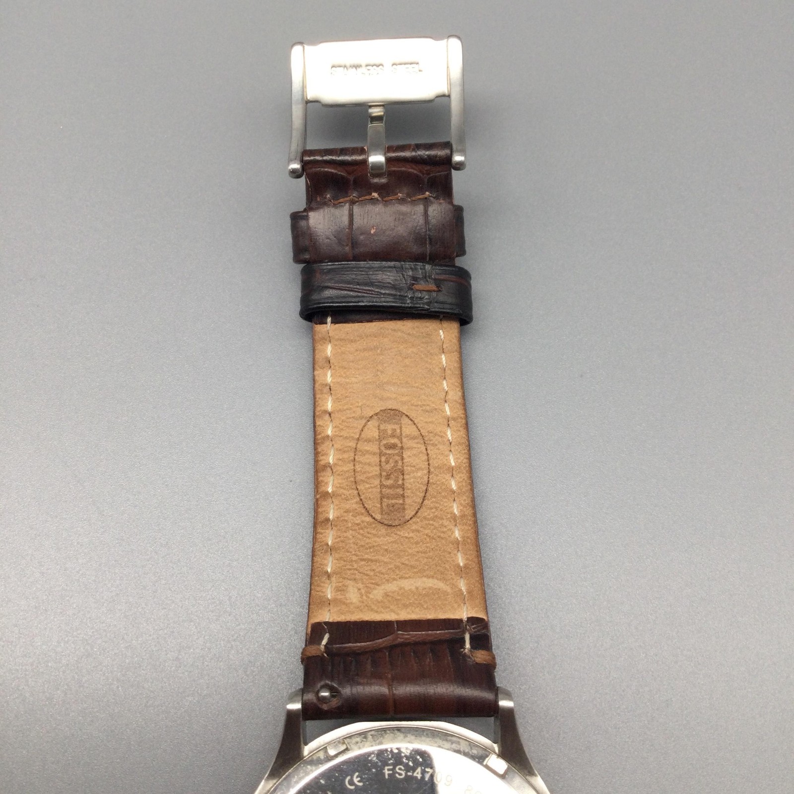 Fossil FS4709 Mens Watch 41mm Blue Dial Brown Leather Date 50M New Battery