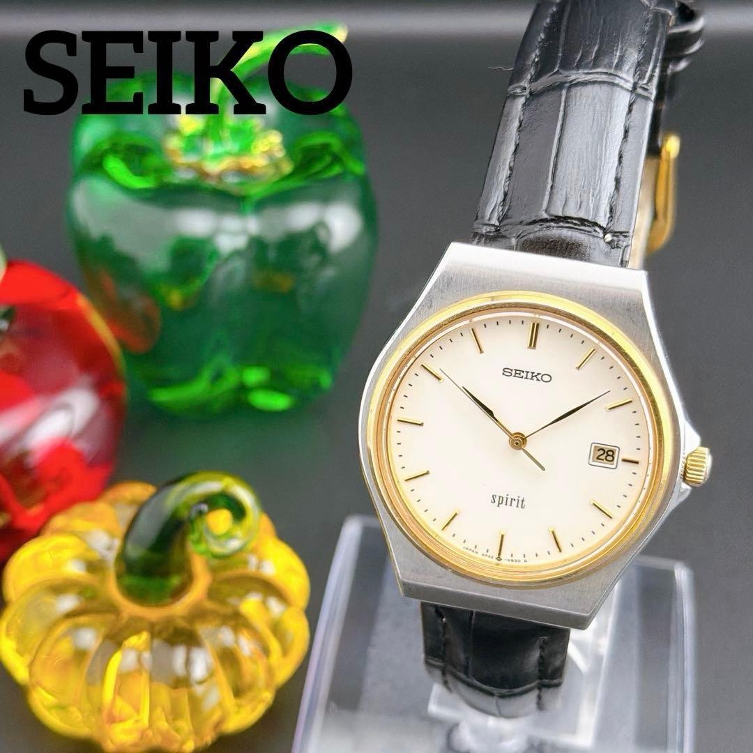 SEIKO Spirit 5P32-6B30 Ivory Dial Quartz Dress Watch Black Strap