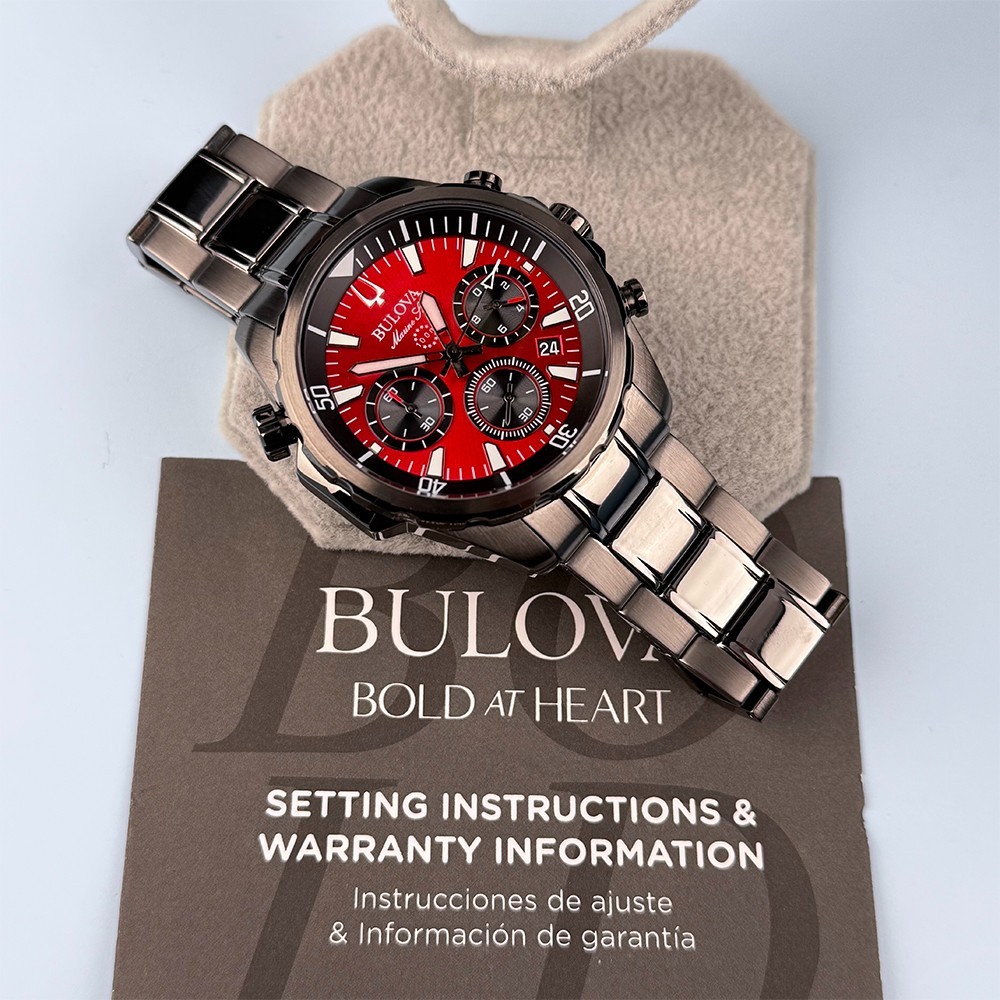 Men’s Bulova 98B350 Marine Star Chronograph Red Dial Quartz Watch 43mm