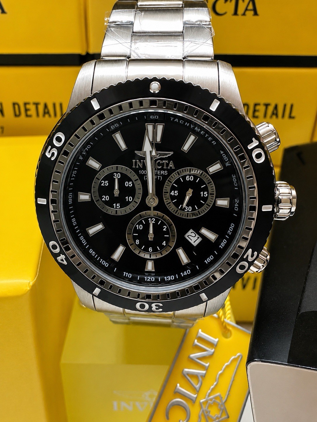Invicta Specialty 1203 Men’s Chronograph Watch NIB Black Dial Stainless Steel