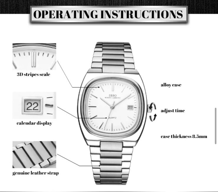 IBSO Men’s Formal Stainless Steel Strap Quartz Watch 3АТМ Waterproof