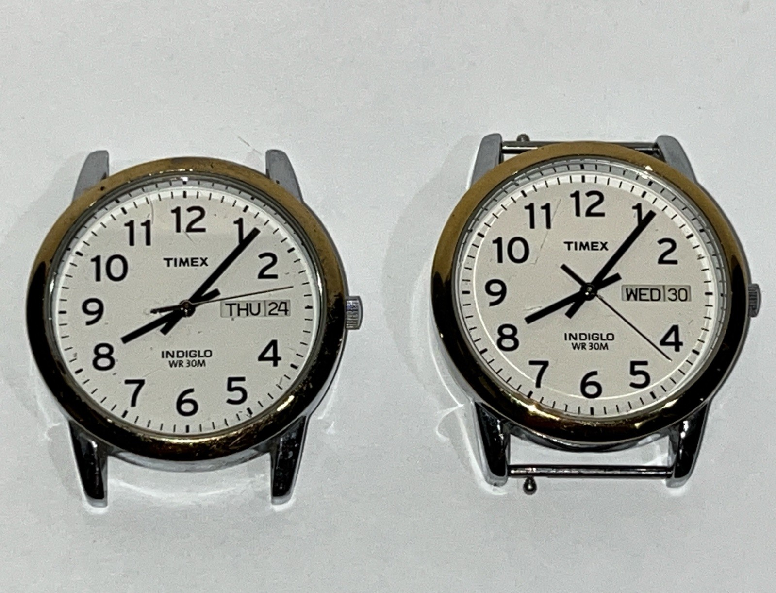 2 Timex EASY READER Indiglo WR30M Mens Watches No Bands Need Batteries