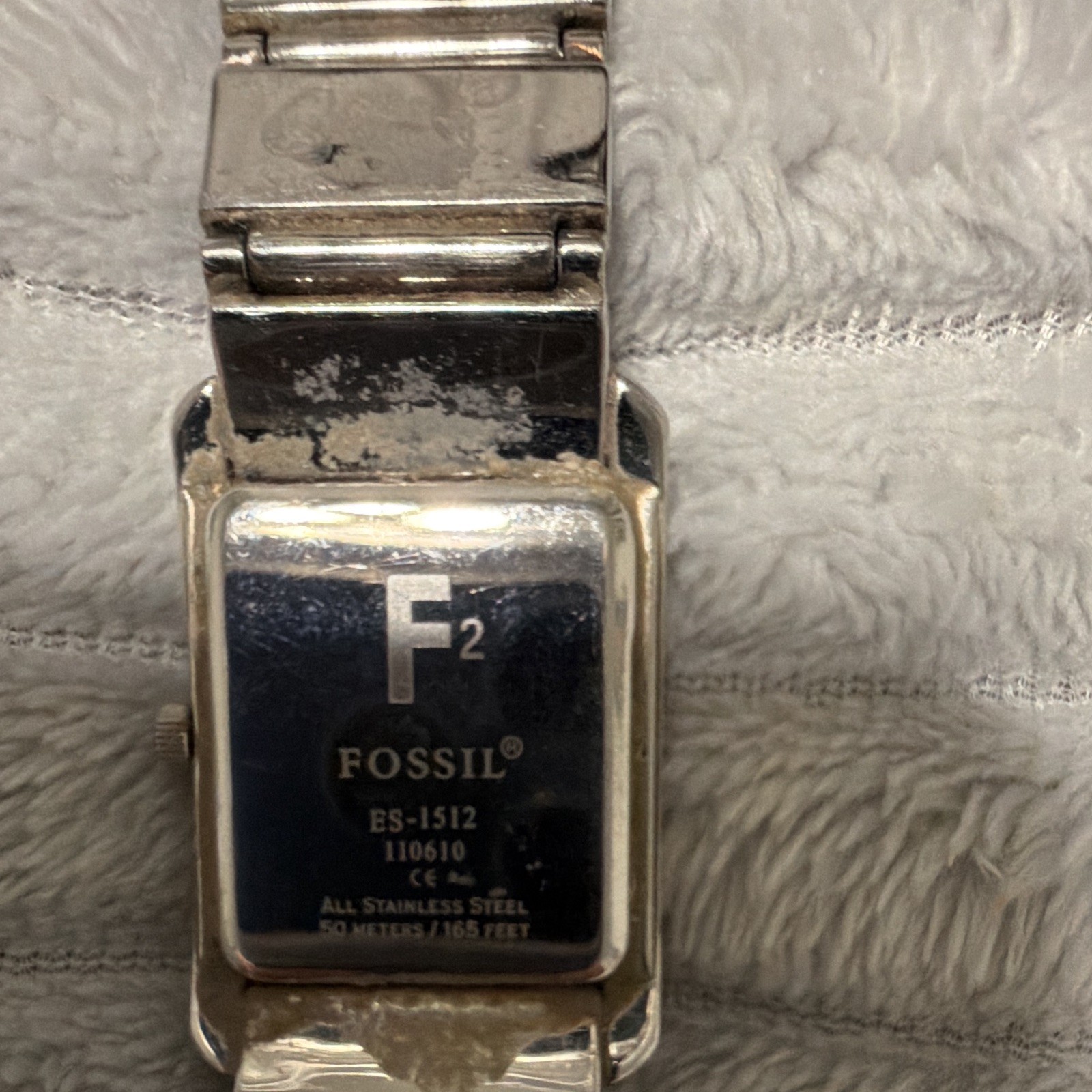 Fossil F2 Women’s Rectangle Silver Analog Quartz Watch SS Bracelet 50m WR