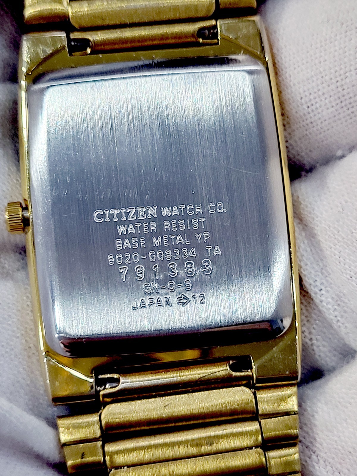 [N. MINT] 1987 Citizen Tank Quartz Men’s Watch Black Gold Tone New Battery 7.7″