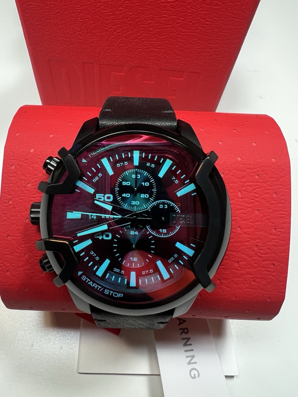 Diesel Men’s Chronograph Griffed Black Leather Strap Watch 46mm DZ4519