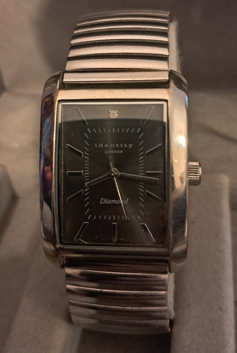 Mens Identity London Silver Tone Diamond Quartz Watch