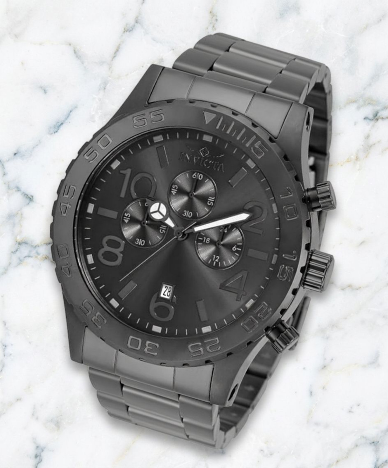 Men’s Luxury Watch Japanese Quartz Movement Stainless-Steel Black Dial 50mm
