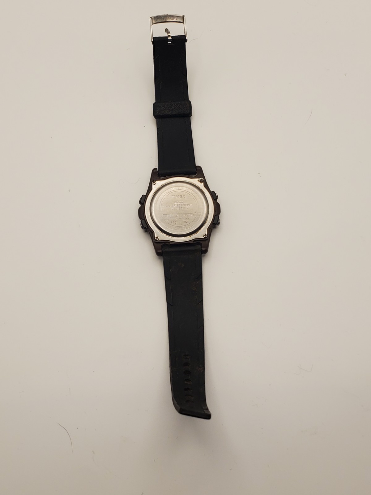 Timex Watch Men 100m Plastic Brown Light Alarm Date Black Rubber Band Quartz