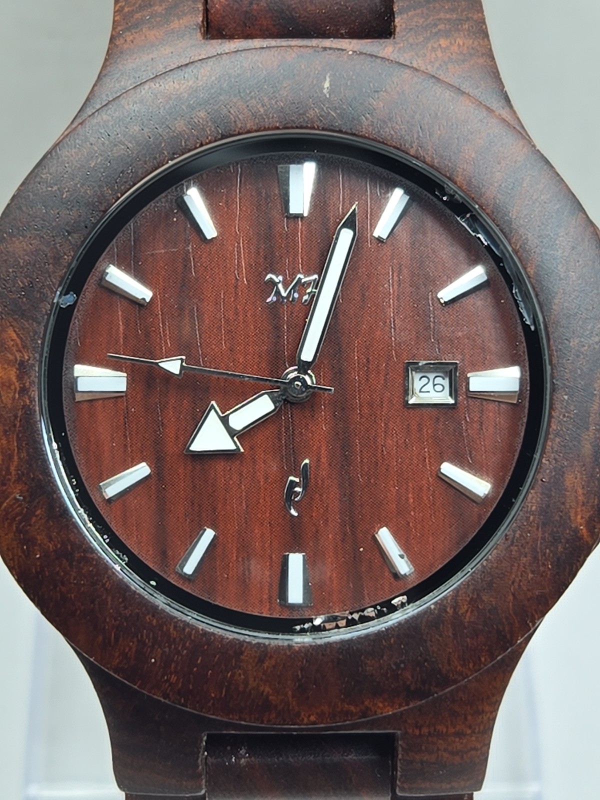 Makani Hawaii Mens 49mm Dark Brown Wood Date Quartz Watch Japan Movt New Battery