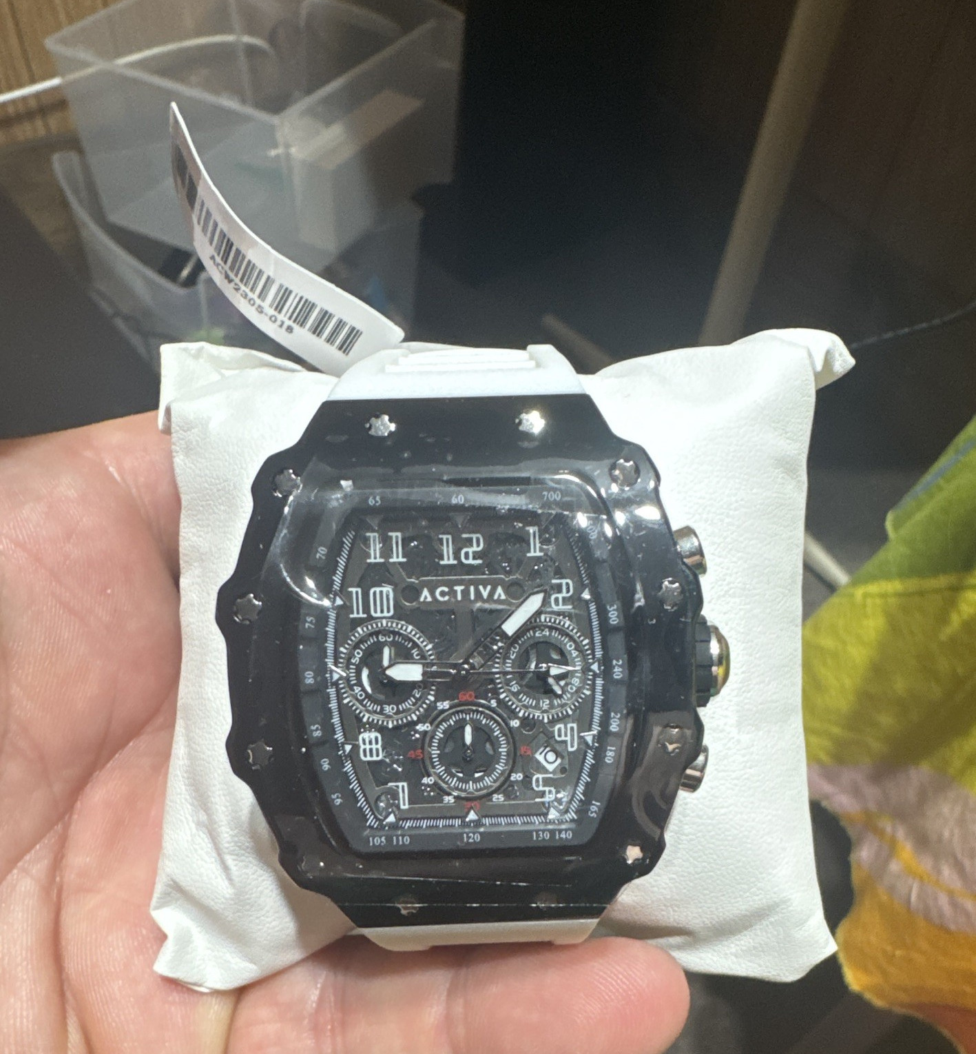 Activa ACW3258-18 Chronograph Tonneau 50mm Black Dial White Rubber 50m