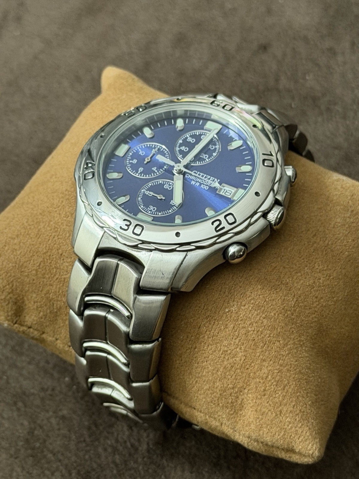 Citizen Quartz Chronograph WR100 100m Blue Dial Date Stainless Steel Bracelet