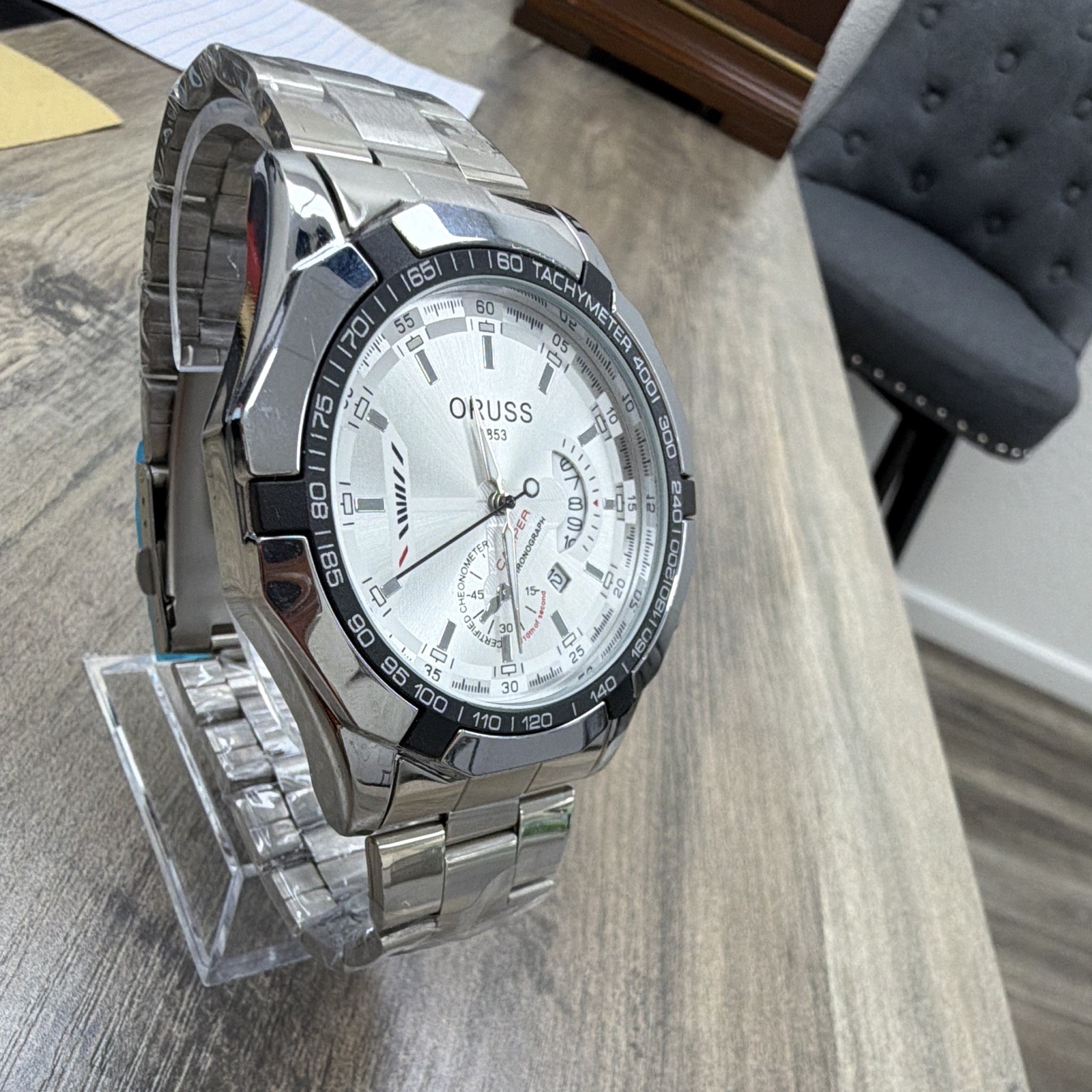 Oruss 1853 Men’s Quartz Chronograph Tachymeter Date 46mm Steel Bracelet