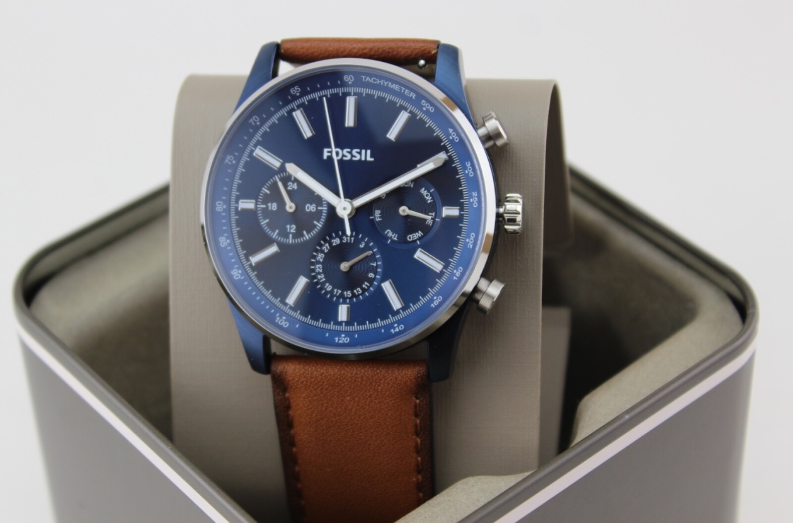 New Authentic Fossil Sullivan Chronograph Navy Blue Brown BQ2512 Men’s Watch