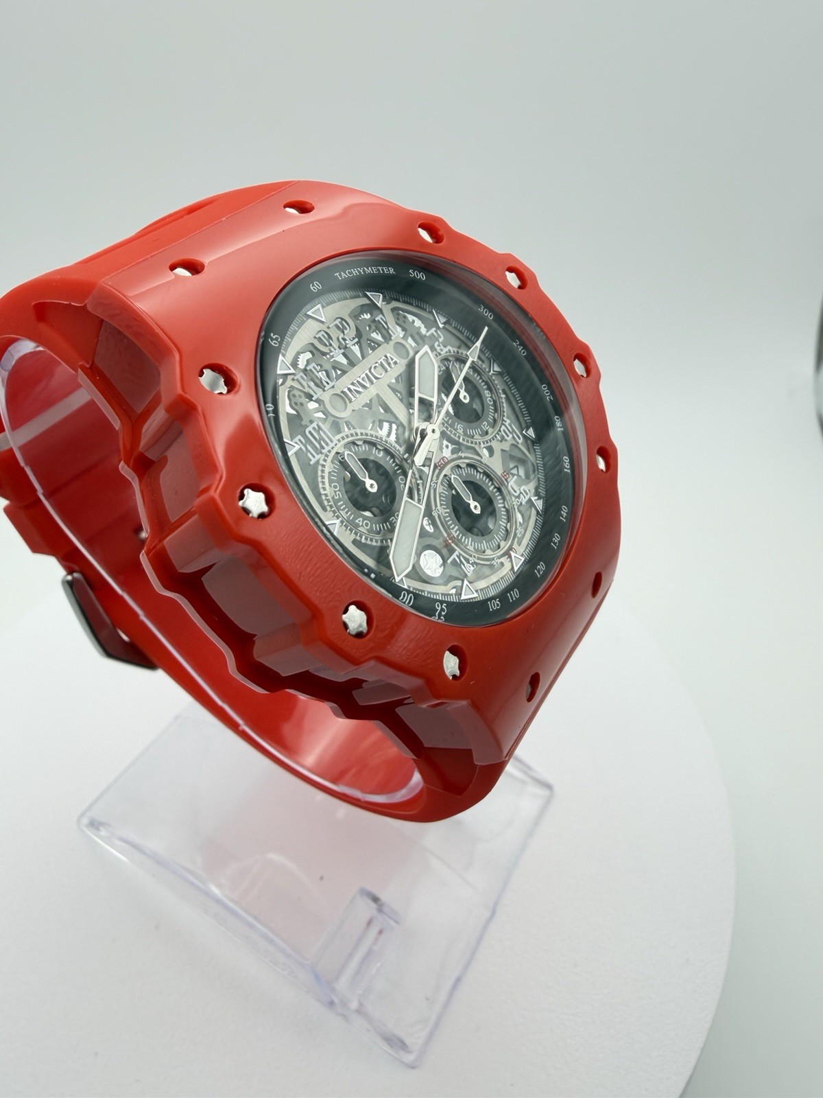 69676-Invicta Racing Vaulthan Men’s Watch 44mm Red Dial Red Silicone Strap.