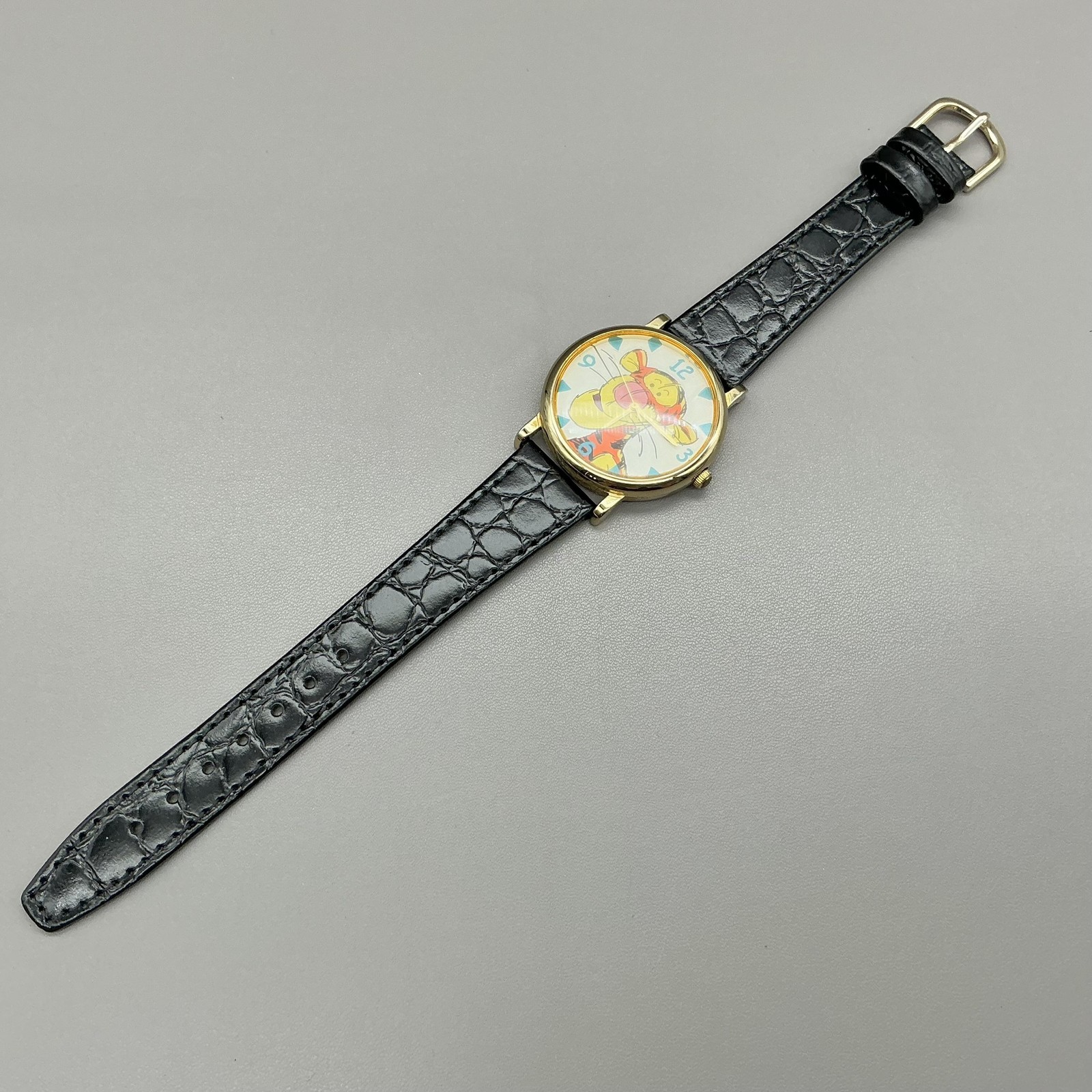 Timex Womens Watch Pooh Tigger Multicolor Dial Black Leather Strap Quartz Analog