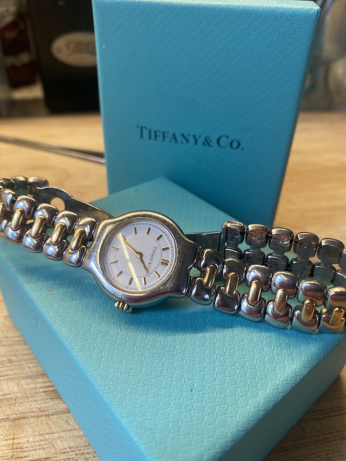 Tiffany & Co vintage 1997 2 tone 18k gold and stainless steel watch w/box & bag