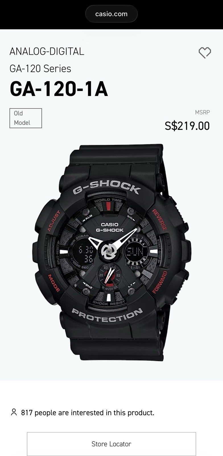 Men’s Casio Black G-Shock Analog Digital Anti-Magnectic (Model # GA-120-1ADR)