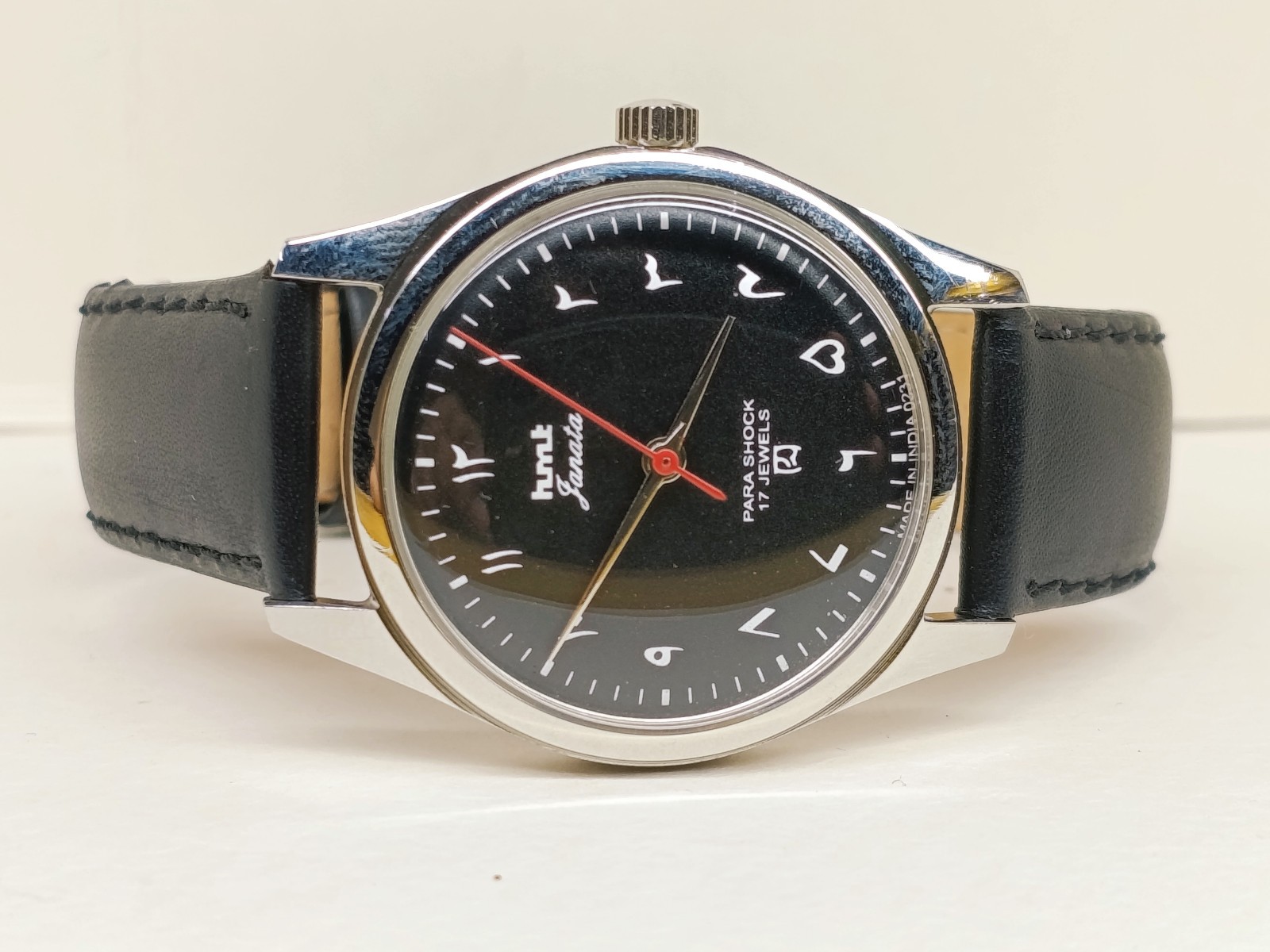 HAND WINDING VINTAGE HMT JANATA BLACK ARABIC DIAL MECHANICAL WATCH FOR MENS