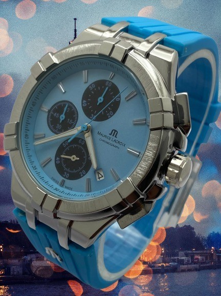 Luxury Maurice Lacroix Chrono-Date Sky-Blue Dial Quartz Refurbished Wristwatch