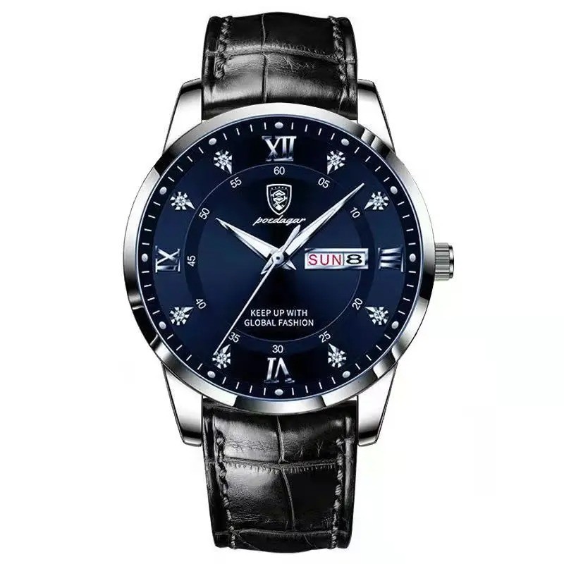 POEDAGAR Luxury Brand Men Watches Waterproof Luminous Leather Quartz Man Wristwa