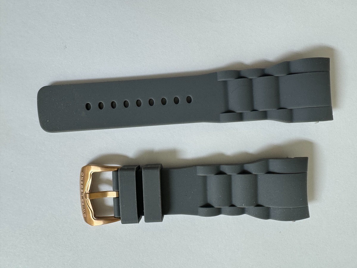 NOS Men’s Swiss legend commander Silicone/Rubber Gray band strap 29mm