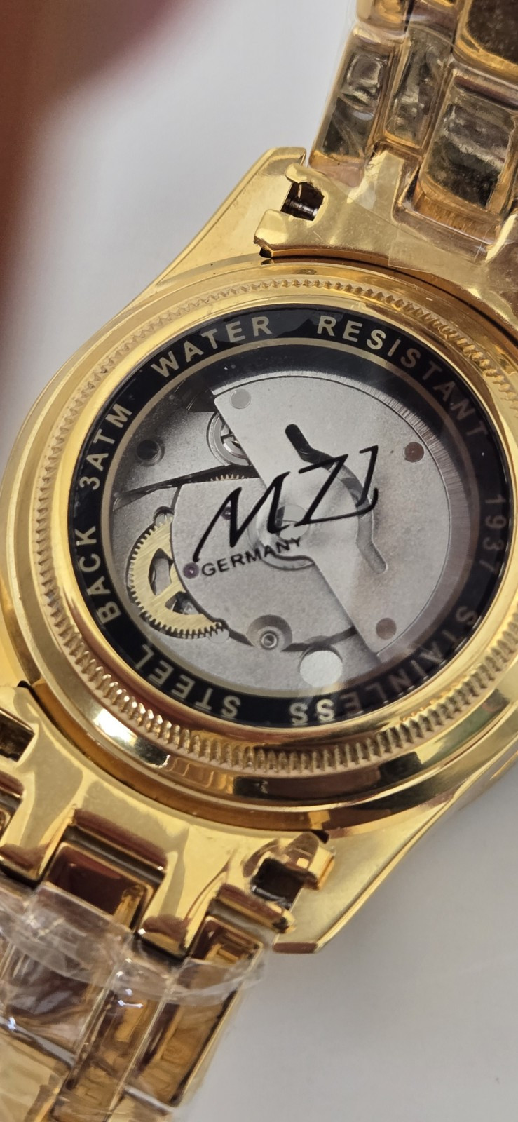 MZI Watch Co. Germany crystals Gold-tone 3 ATM Automatic Men’s Wristwatch NEW