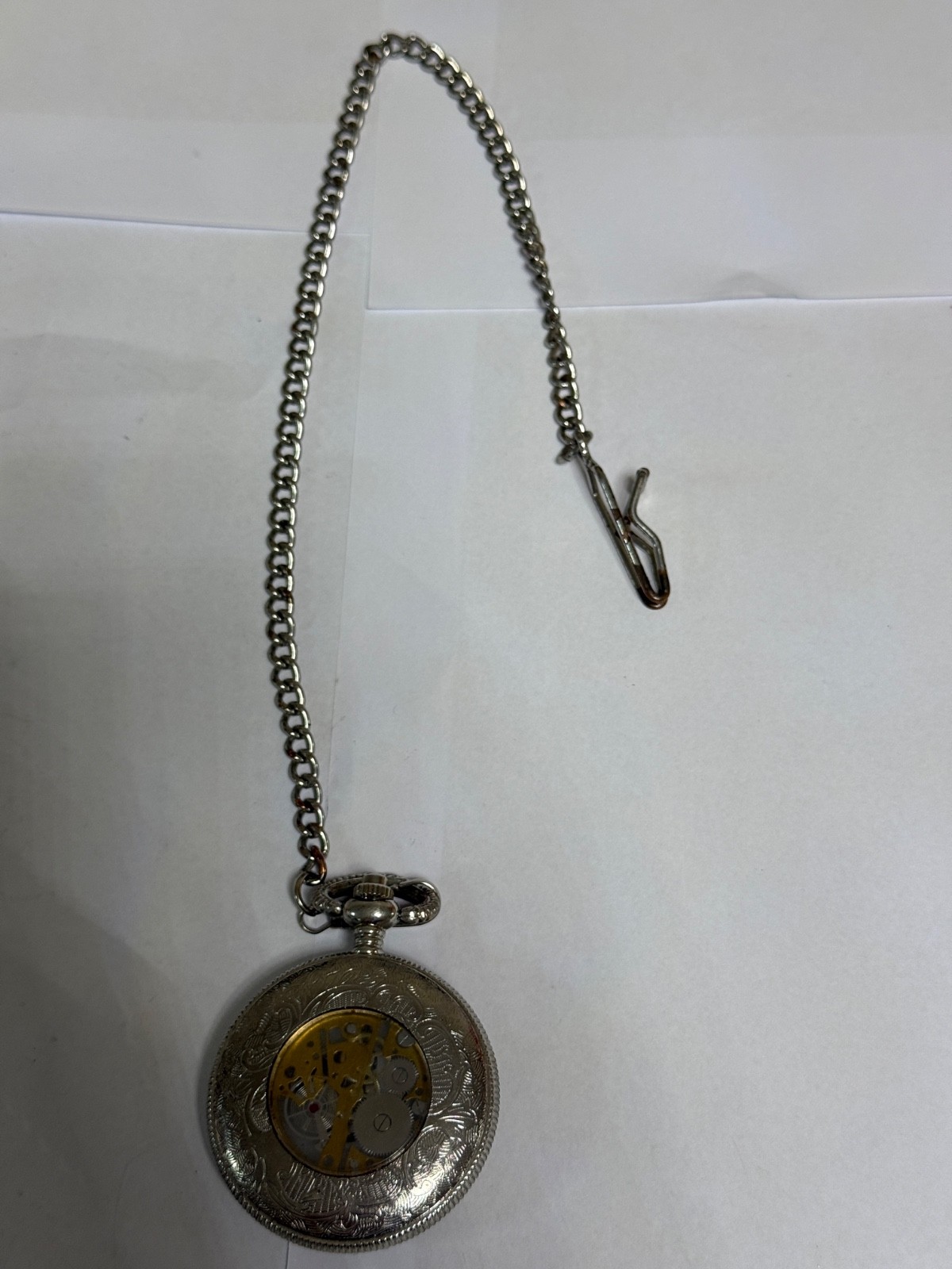 Vintage Skeleton Pocket Watch Roman Numerals Mechanical Style Singapore Movement