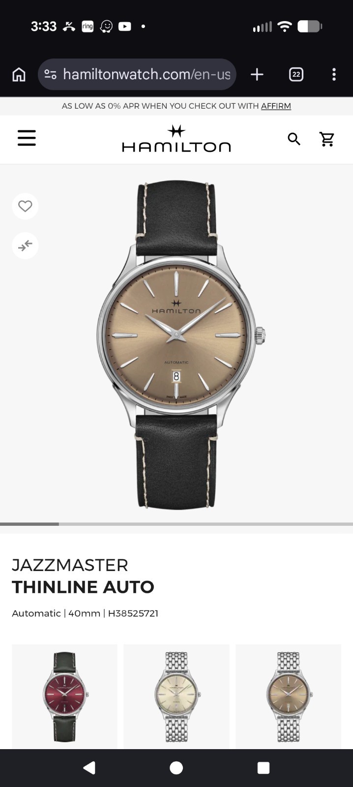 Hamilton Jazzmaster Beige Swiss Automatic Watch w/ Black Leather Strap – H385250