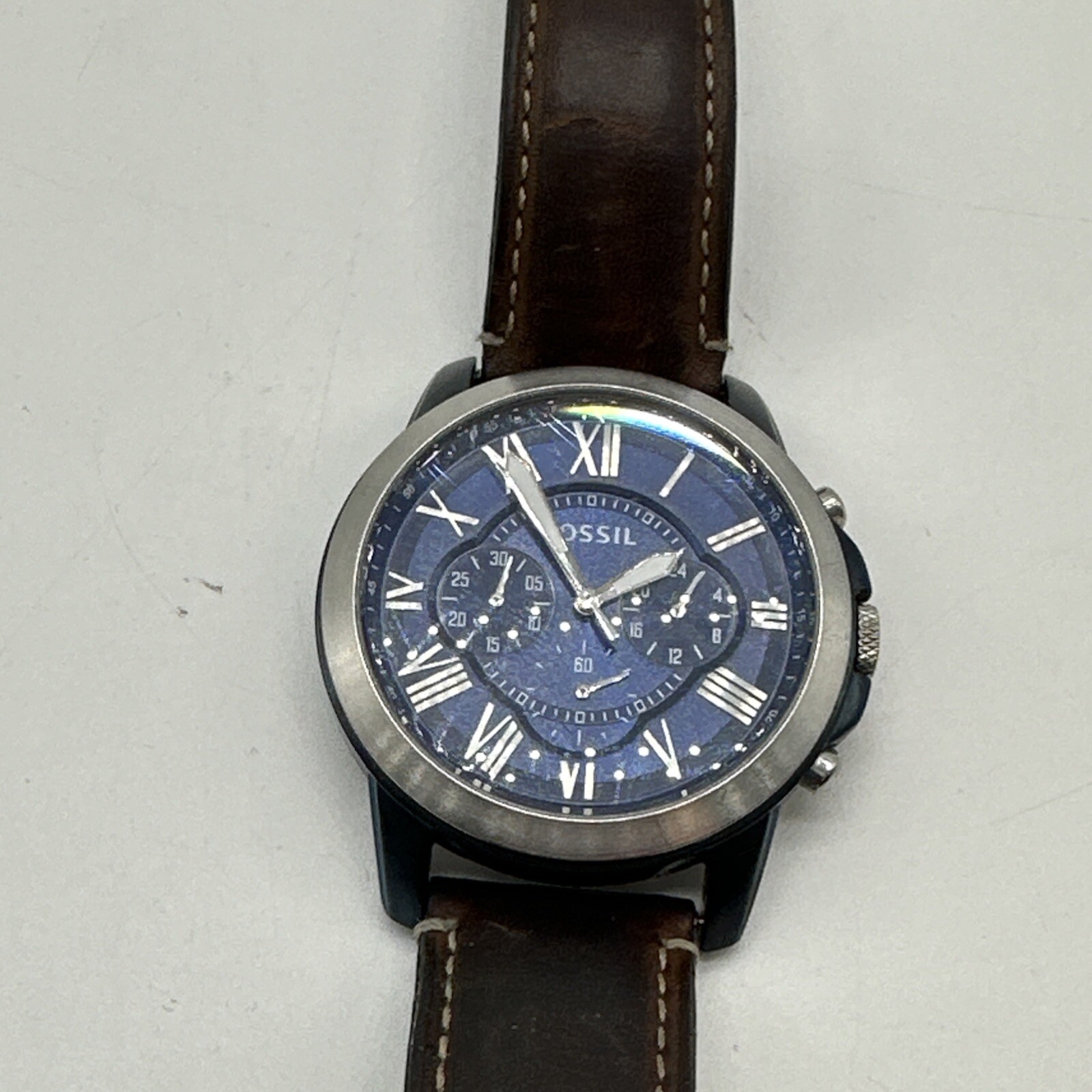 Fossil FS5151 Blue Dial Brown Leather Band Men’s Wrist Watch