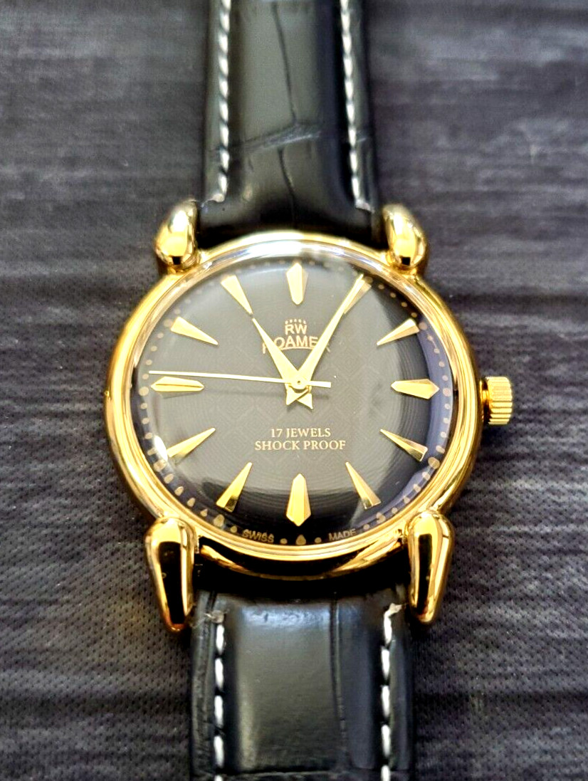 ✨Vintage Roamer Brevete Swiss Mens Manual Watch Gld Blk Blk