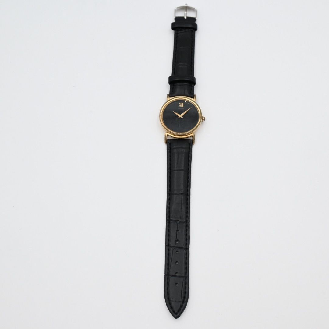 Working SEIKO Hand Wound 2220 0530 Chariot Round Roman Black Dial Antique Men’s