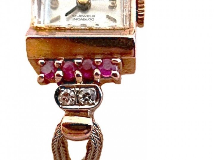 Antique Altair Hamilton 14 KT Rose Gold Ruby Diamond Ladies Wristwatch C 1930’s