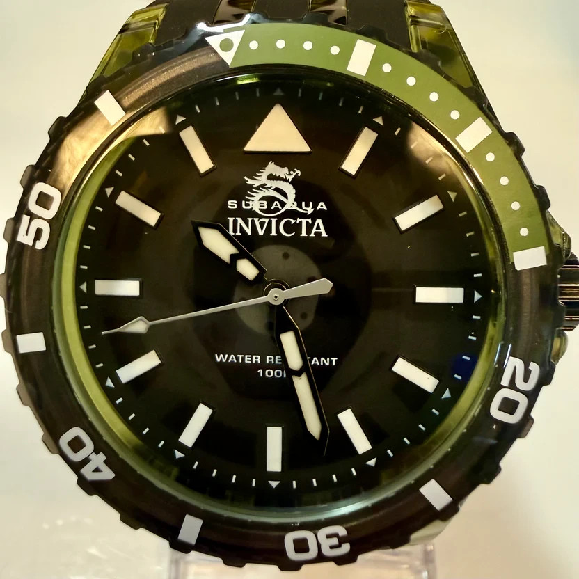Invicta Subaqua 70035 Men 44mm Quartz Black Dial Olive Green Silicone Watch