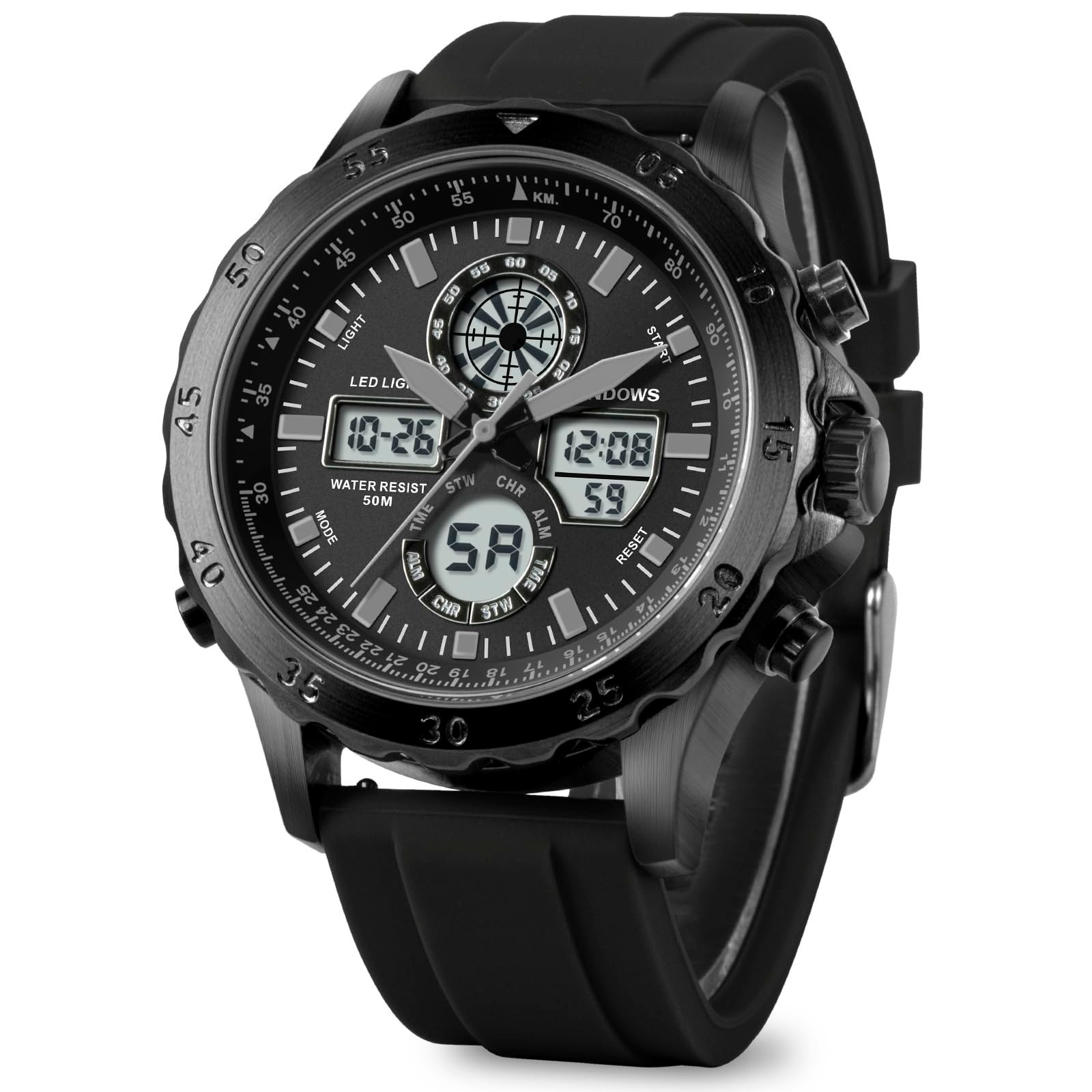 PINDOWS Men’s Waterproof Military Digital Analog Sport Watch