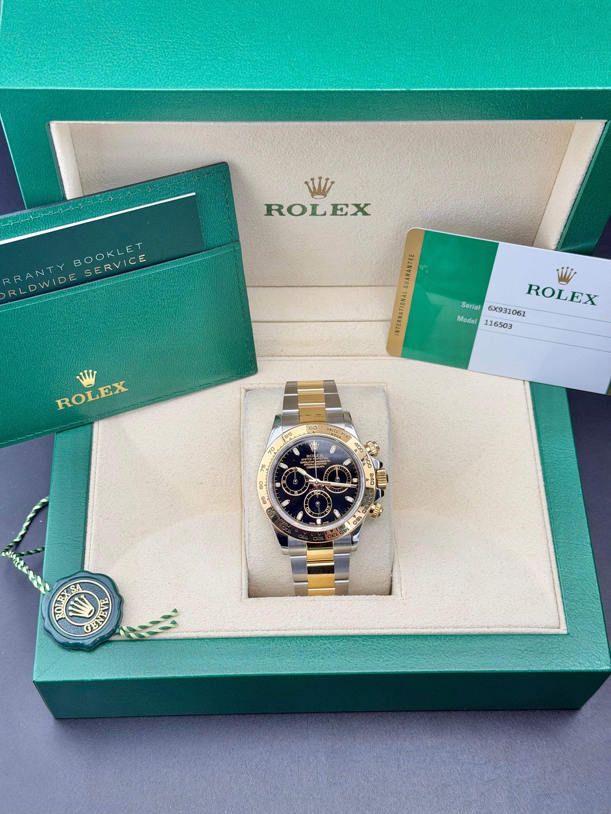 2016 Rolex Daytona Black Dial 116503 40mm TT 18K & SS Oyster – Pre Owned Box and