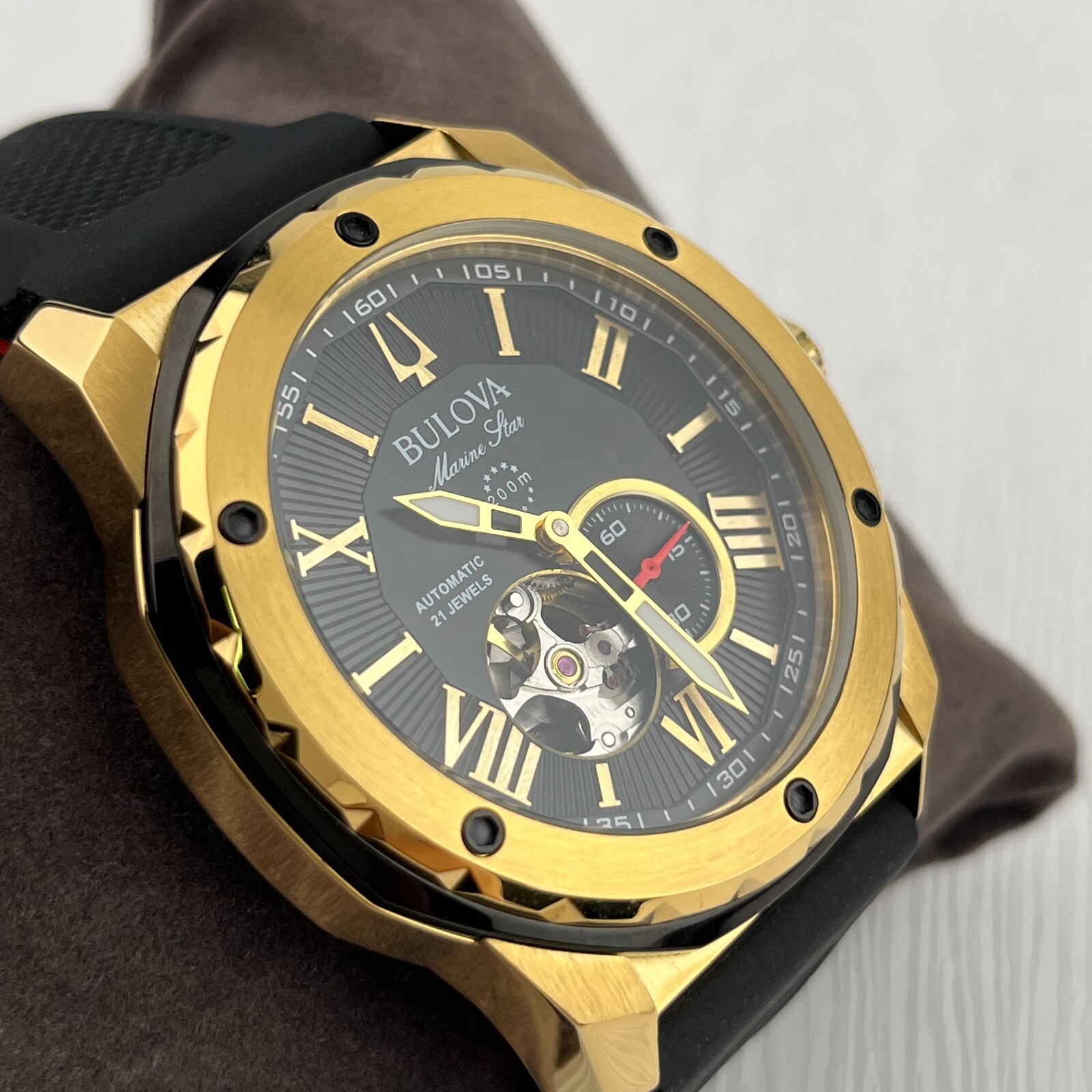 Bulova Marine Star Automatic 45mm Black Dial Rubber Strap Men’s Watch 98A272