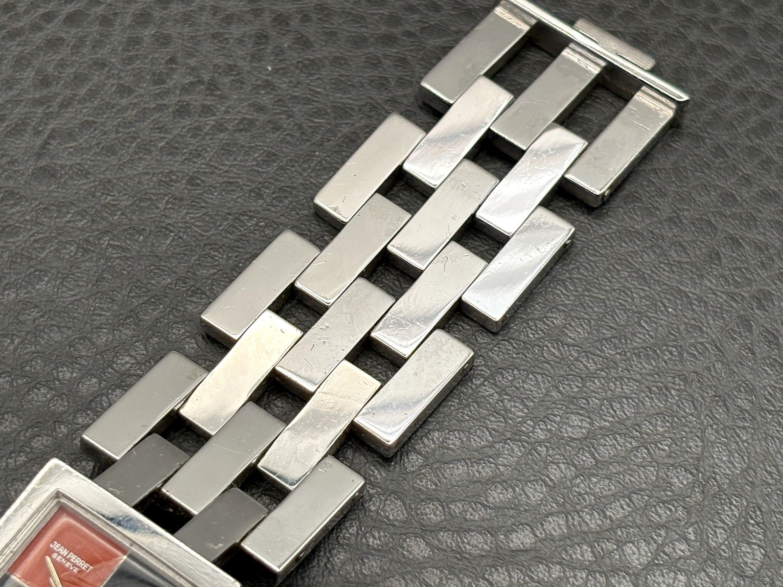 Jean Pierret Geneve Stainless Steel Square Watch Red Black Dial READ