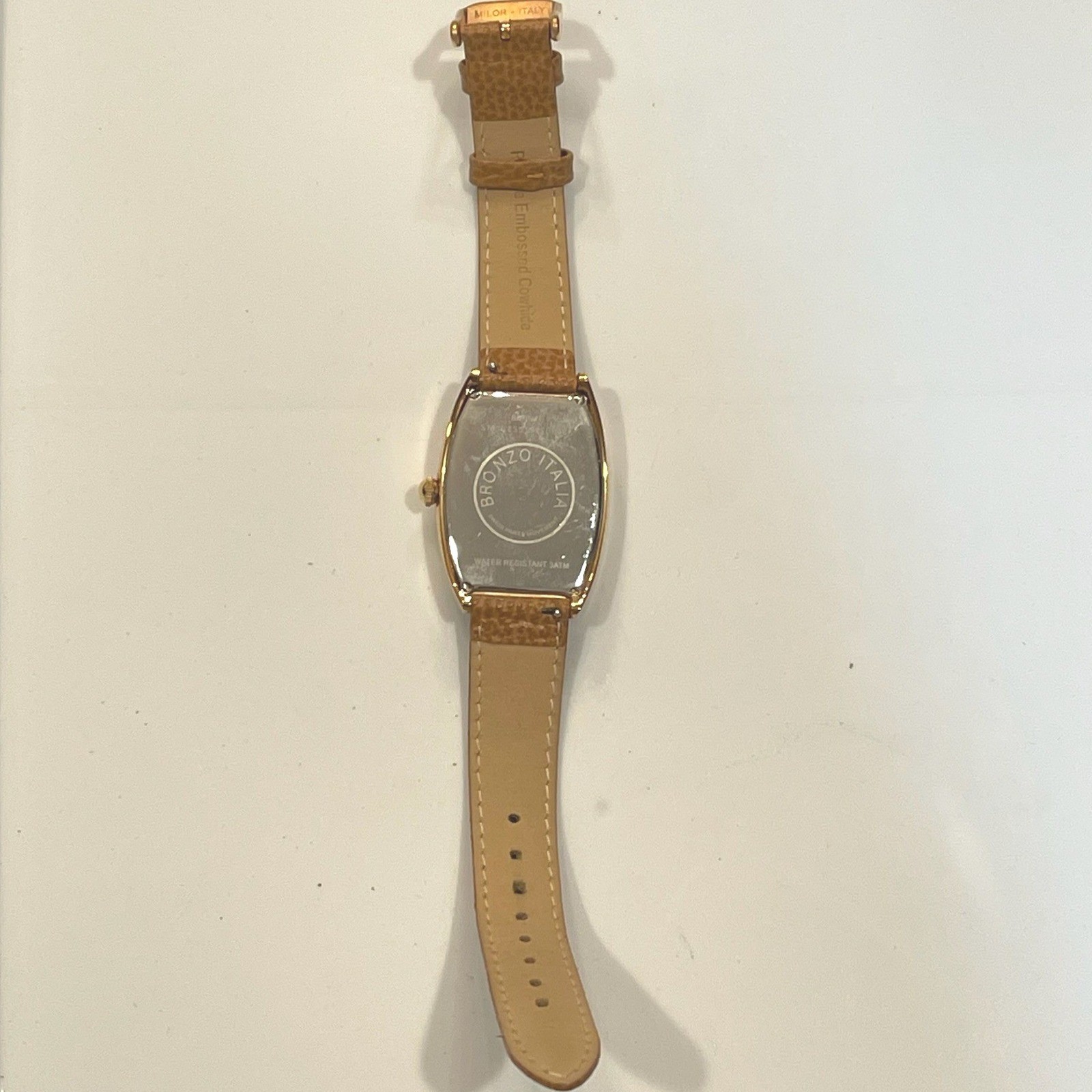 Bronzo Italia Rose Gold Tone Bronze Tonneau Watch Tan Leather Strap Swiss Parts