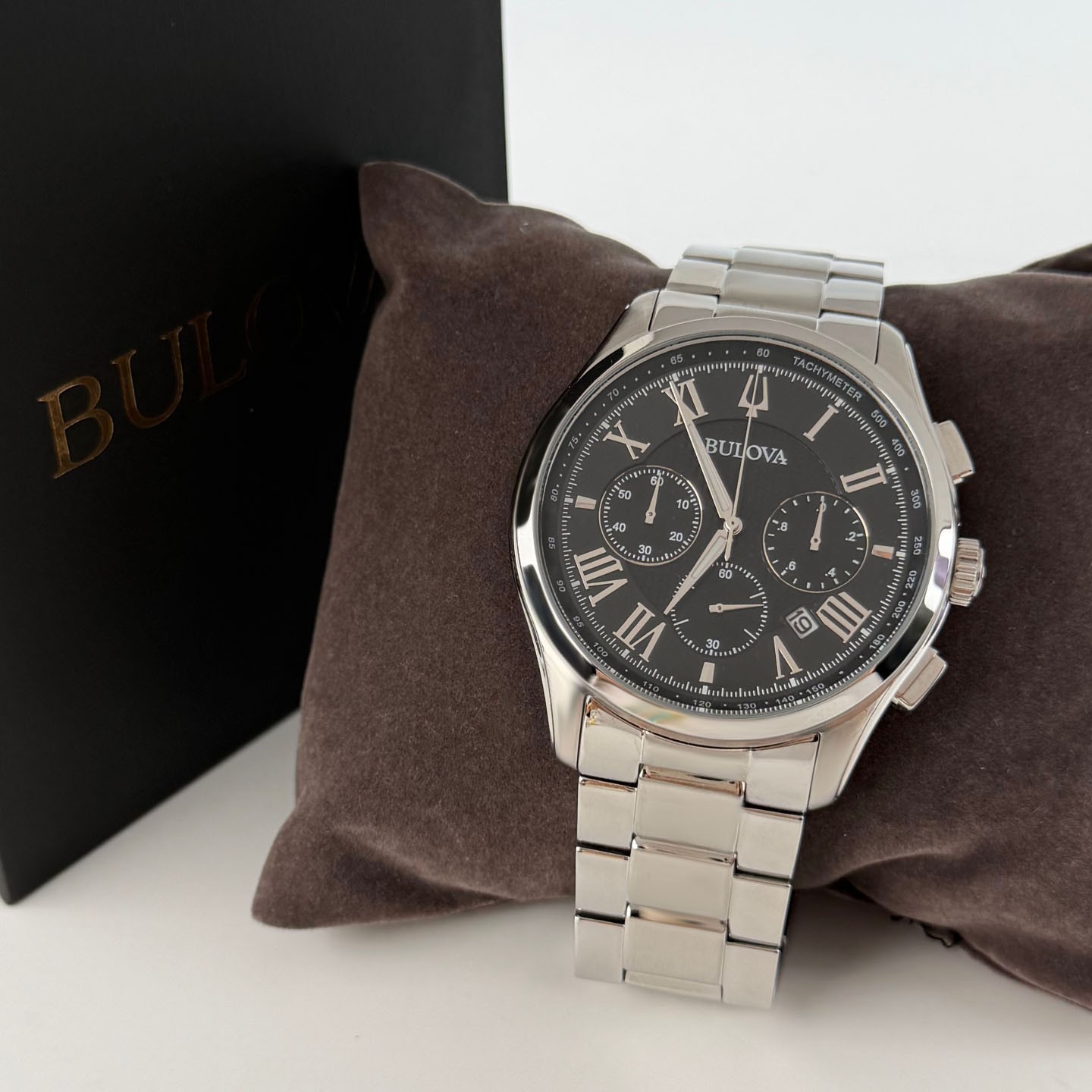 New Bulova Men’s Wilton Chronograph Quartz Watch Black Dial 96B288 46.5 mm
