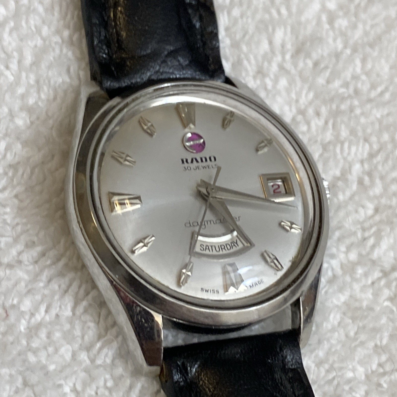 ***Vintage Rare Swiss Rado Men Wristwatch Daymaster 30 Stainless Steel Date Days
