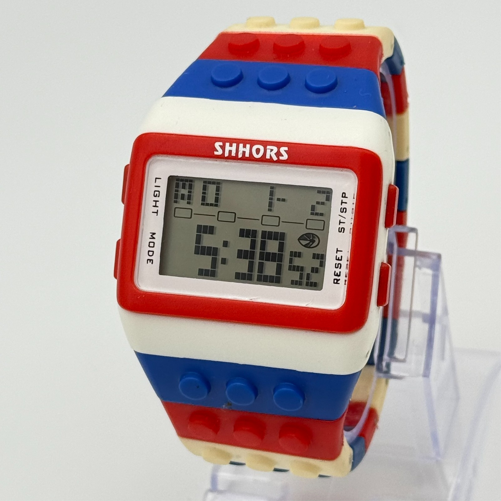 Unisex SHHORS Digital Lego Bracelet Watch, Red/White/Blue Multicolor 43mm Works