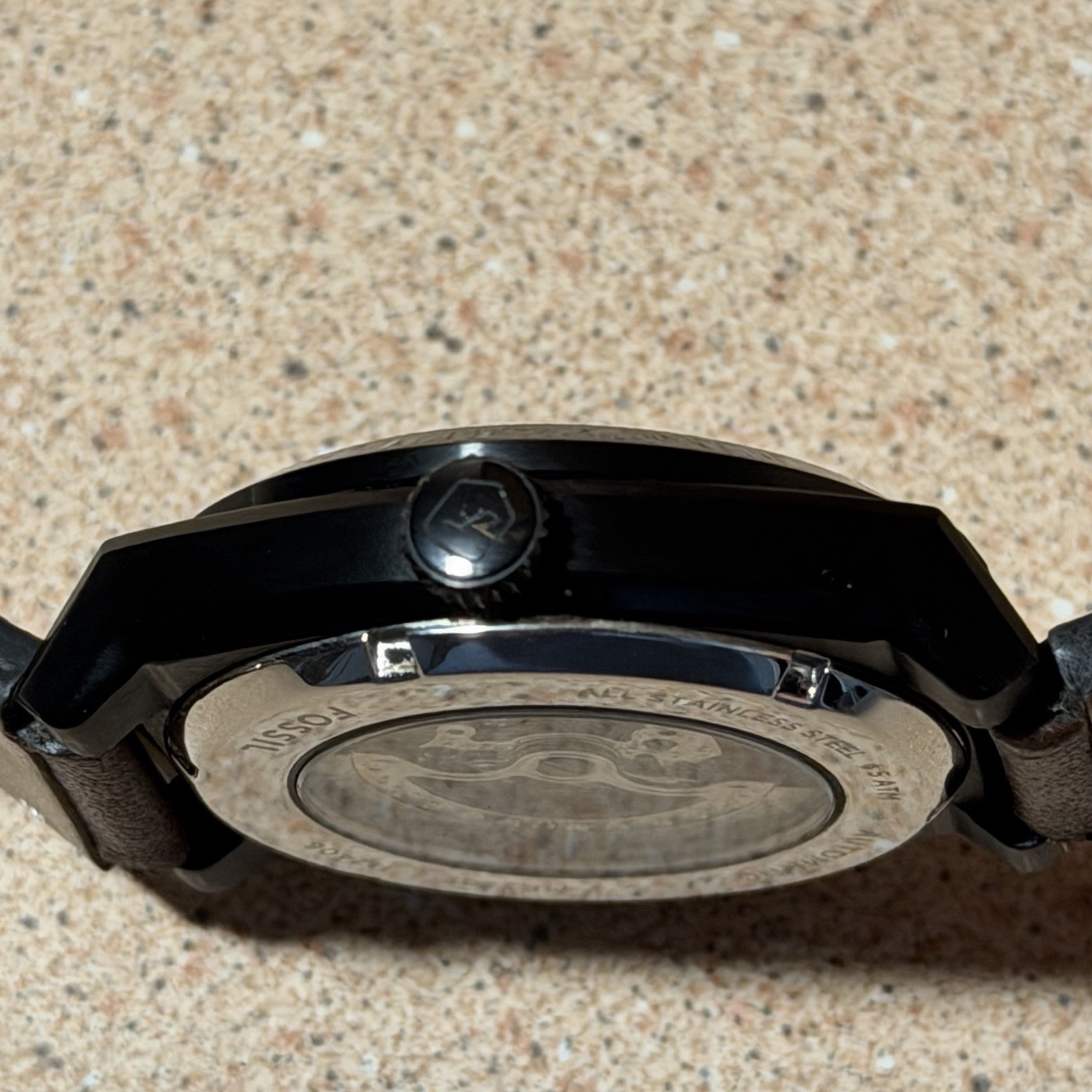 Fossil Men’s Automatic Skeleton Watch Black Dial 42mm Brown Leather 50m
