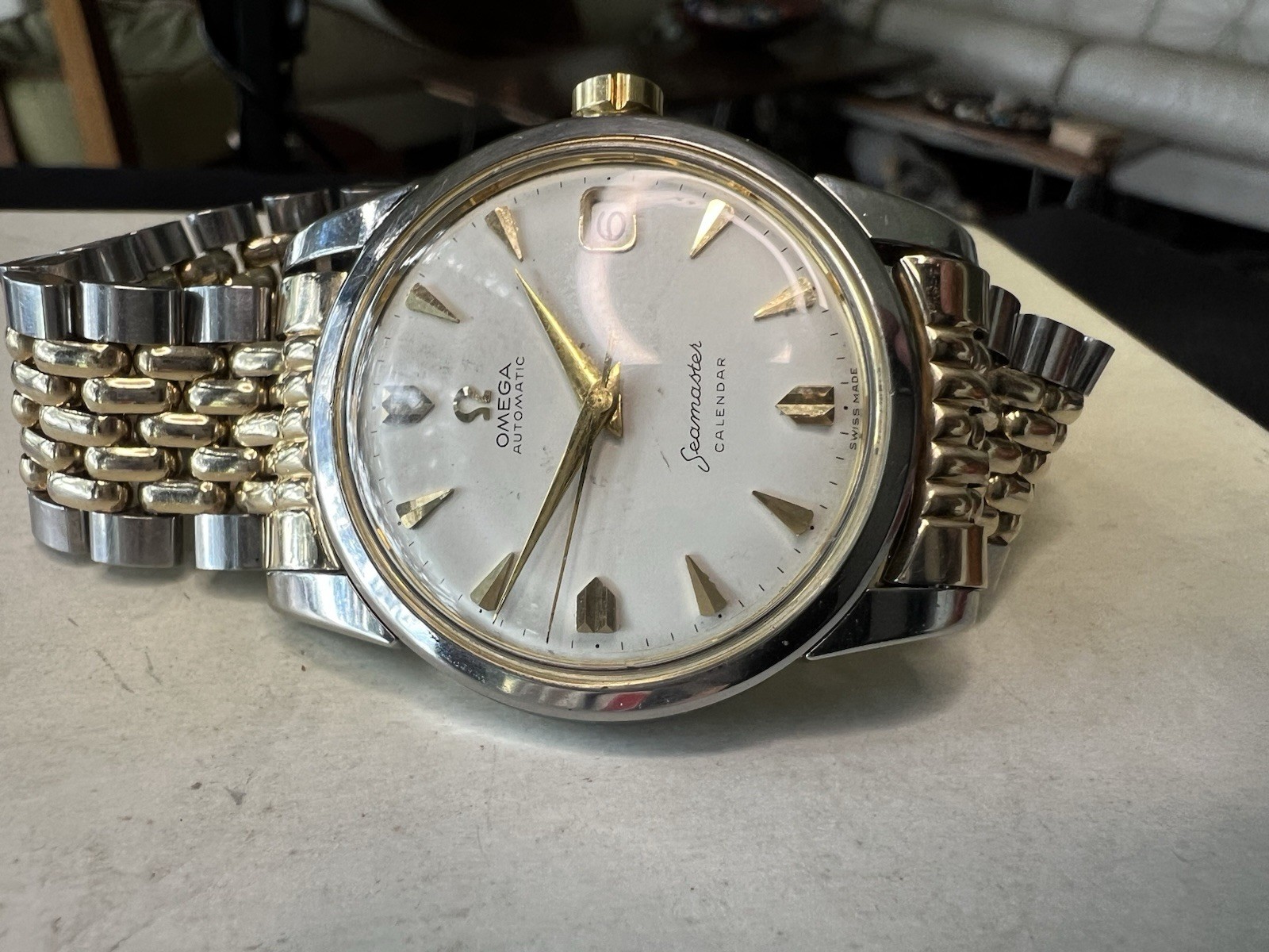 Vtg Omega Seamaster Calendar Watch, Auto Beads of Rice & Arrow Markers, Ref 2849